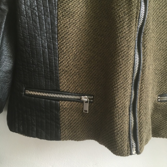 H&M Olive Green Moto Jacket with Faux Leather Trim sz 12 - Picture 3 of 7